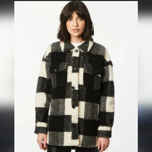Bernardo Black & White Fleece Plaid Jacket Pockets Button Closure Woman's Size L